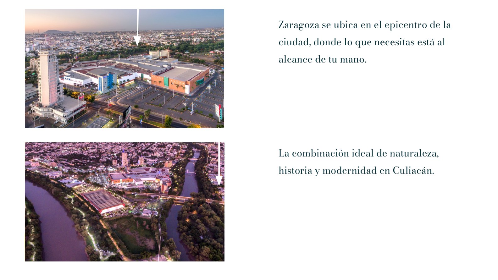 Two aerial views of Culiacán marking the site at the epicentre, next to the river and a commercial core.